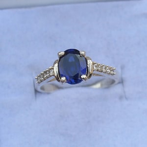 Lab Blue Sapphire Ring: Sterling Silver Promise Ring, September Birthstone