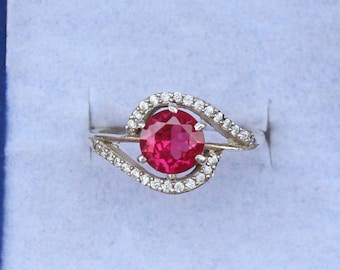 Red Ruby Ring, 925 Sterling Silver with Cubic Zirconia
