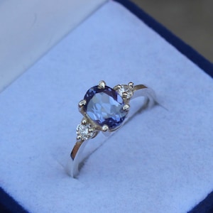 Oval Cut Tanzanite Ring Vintage 925 Sterling Silver Blue Engagement Ring Unique Anniversary Ring December Birthstone Birthday Gift