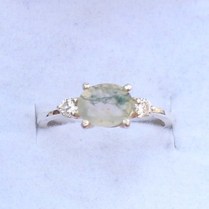 Natural Green Moss Agate Ring Engagement Ring For Women Nature Agate Promise Ring Unique Anniversary Gift For Her 925 Sterling Silver ring