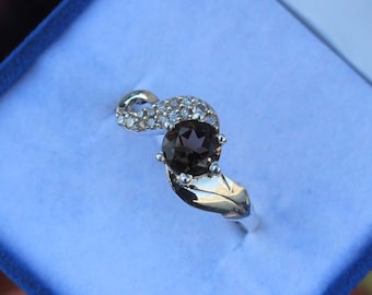 genuine natural smoky quartz ring anniversary Gift For Wife engagement ring Round cut Stone Ring 925 sterling silver ring gemstone ring