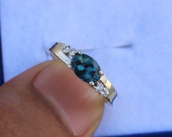 London Blue Topaz Ring Sterling Silver Ring Engagement Ring Promise Ring November Birthstone Anniversary Birthday Gift For Her
