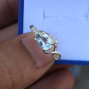 Aquamarine Ring- 925 Sterling Silver Ring- Wedding Ring- Engagement Ring- Promise Ring- March Birthstone Ring- Anniversary Gift For Wife