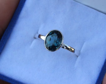 London Blue Topaz Ring – Oval Sterling Silver, Elegant Gift