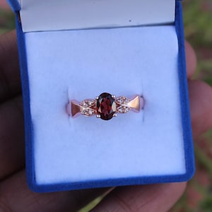 Natural Garnet Ring: Vintage Rose Gold Sterling Silver Bridal Ring