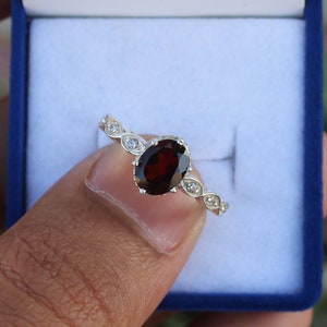 Oval Red Garnet Ring: Sterling Silver Gemstone Promise Ring