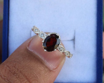 Vintage Garnet Ring - Handmade Gemstone Engagement