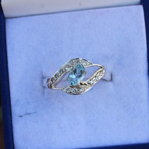 Aquamarine Sterling Silver Ring: Vintage Style Engagement Ring
