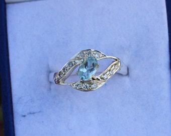 Antique Aquamarine Gemstone Ring, 925 Sterling Silver Ring, Engagement Ring, Vintage Anniversary Ring, March Birthstone Ring, Gift For Women