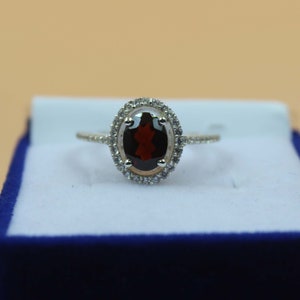 Oval Red Garnet Ring: Sterling Silver Gemstone Promise Ring