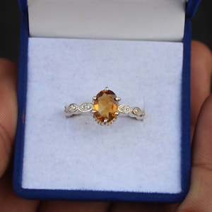 Natural Citrine Ring- Sterling Silver Citrine Engagement Ring For Women- Promise Ring- November Birthstone- Anniversary Gift For Wife .
