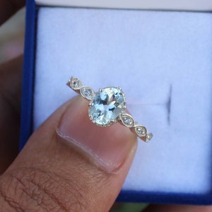 Aquamarine Ring: Oval Lab-Created Gem, Sterling Silver Promise Ring