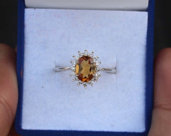 Citrine Ring 925 Sterling Silver - Gemstone Statement jewelry