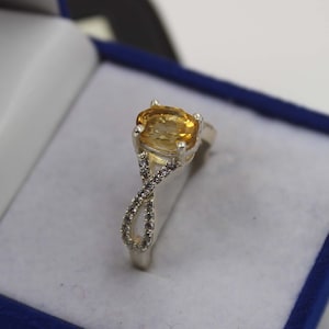 Natural Citrine Ring Sterling Silver Yellow Gemstone Engagement Promise Ring For Women November Birthstone Ring Anniversary Gift for Wife