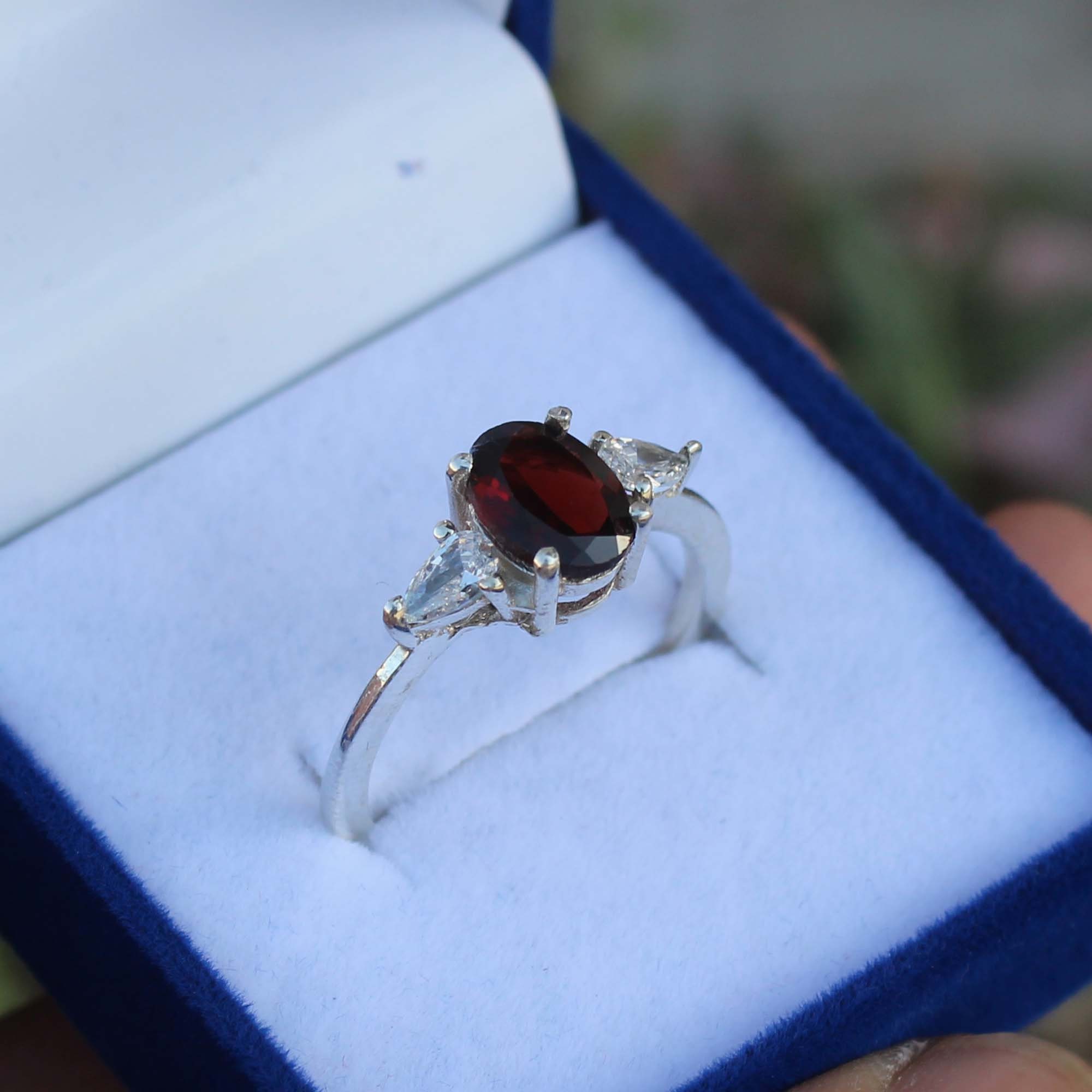 Red Engagement Ring Sterling Silver Solitaire Etsy