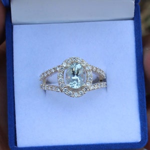 Aquamarine Ring With Cubic Zirconia Oval Cut Ring Beautiful Anniversary Ring March Birthstone 925 Sterling Silver Ring Gift For Women