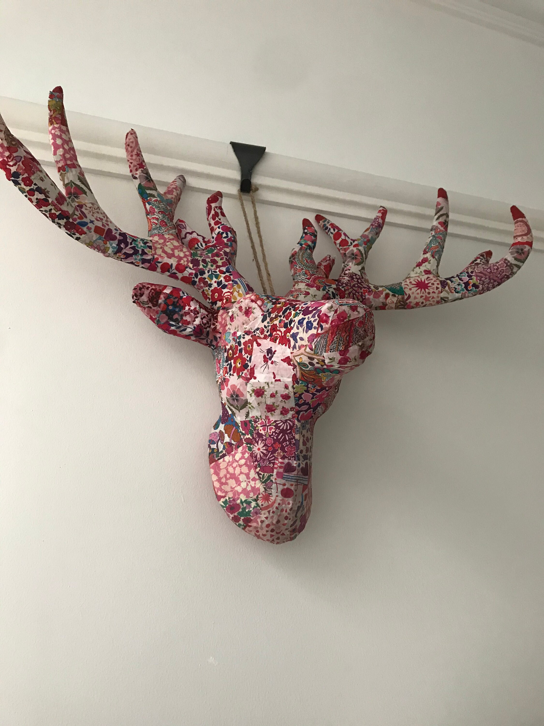 Stag Head in Liberty Fabric, Decoupaged Handmade Faux Taxidermy, Wall
