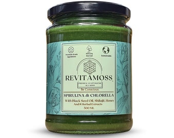 Spirulina Chlorella Sea Moss Gel - Lab Tested with Shilajit, Black Seed Oil, Honey and 8 Herbal Extracts - Burdock Root, Dandelion Root