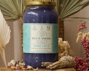 Blue Spirulina Sea Moss Gel - Lab Tested - Shilajit, Black Seed Oil, Honey and 8 Holistic Herbs - Burdock Root, Dandelion Root, Sarsaparilla