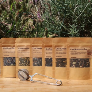 6 Chai Tea Blends | Chai Tea Gift Set | Organic Chai Tea | Lavender, Peach, Vanilla, Pumpkin Spice, 4 Mushrooms, Turmeric Chai