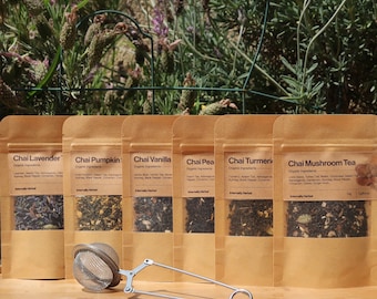 6 Chai Tea Blends | Chai Tea Gift Set | Organic Chai Tea | Lavender, Peach, Vanilla, Pumpkin Spice, 4 Mushrooms, Turmeric Chai