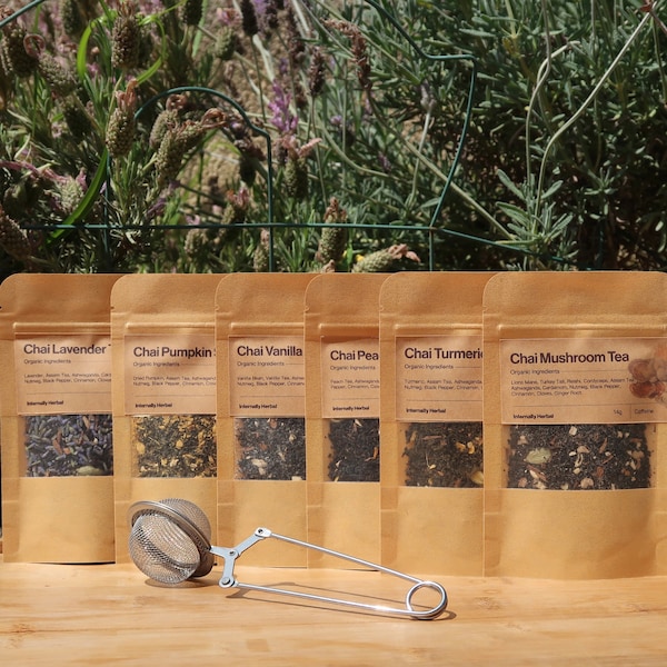 6 Chai Tea Blends | Chai Tea Gift Set | Organic Chai Tea | Lavender, Peach, Vanilla, Pumpkin Spice, 4 Mushrooms, Turmeric Chai