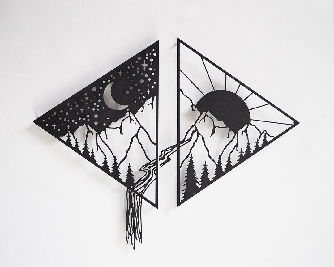 Landscape Day & Night Metal Wall Art, Nature Sun and Moon Wall Decor