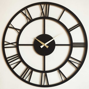 19&quot; Metal Wall Clock with Roman Numerals, Clocks for Wall Vintage, Silent Clocks Wall Clocks, Minimalist Wall Clock, Black Gold Wall Clock
