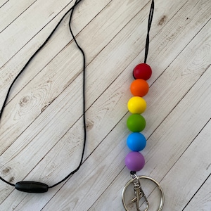 Rainbow Silicone Beaded Lanyard— Rainbow Teacher Lanyard— Rainbow Badge Holder