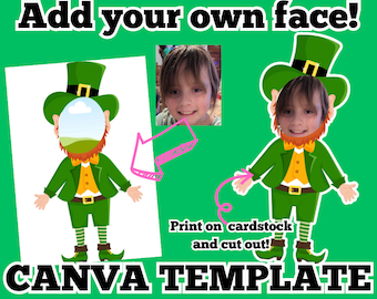 Leprechaun Activity for st Patricks party celebrating St Patrick's day | Leprechaun Printable photo template using Canva