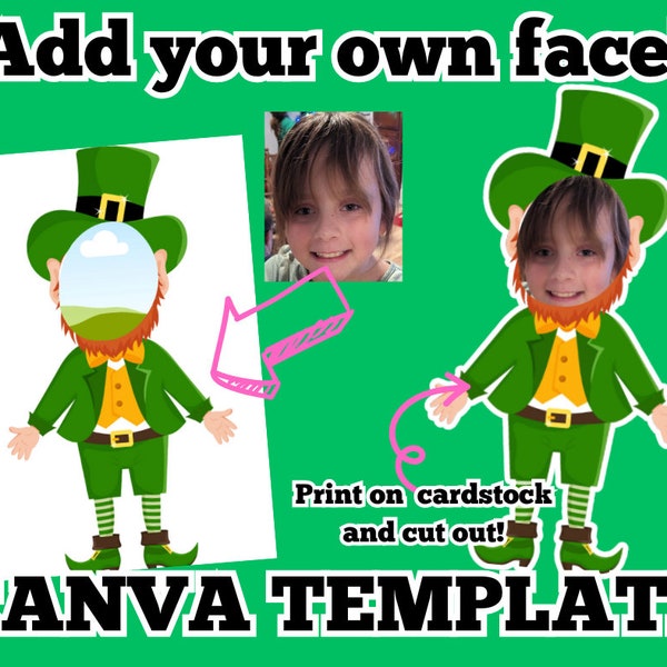 Leprechaun Activity for st Patricks party celebrating St Patrick's day | Leprechaun Printable photo template using Canva