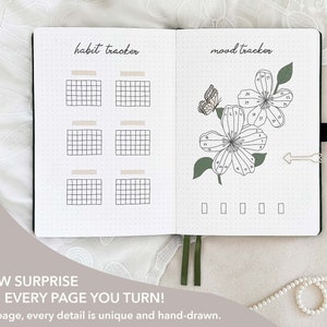 Premade Bullet Notebook | A5 Journal | Undated Planner | Personalized | Weekly spreads & monthly themes | 190 hand-drawn pages