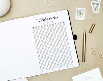 Water tracker | Stick-In-Page | A5 format | Tracker | Reading Journaling | Colored or Black & White
