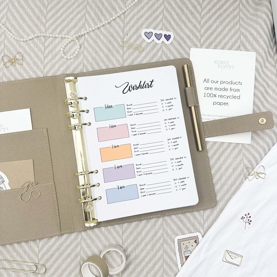 Ringbuch Einlagen | A5 Wunschliste | Handgemalte Einzelseite | Journaling Tracker | 100% Recyclingpapier | Journal-Kalendereinlagen