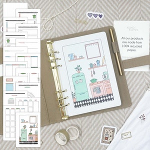 Ringbandinzetstukken | april | Keukenthema | Maandplanner zonder datum | 16 handgeschilderde pagina's | A5-insteekkaarten | Kalenderinzetstukken voor tijdschriften