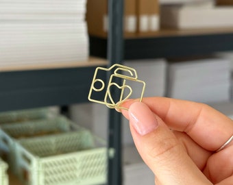 Goldene Büroklammern Kamera | 5 Stück | Metall Büroklammern | Binder Clips | Stationery