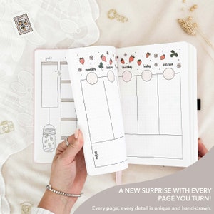 Premade Bullet Notebook | A5 Journal | Undated Planner | Personalized | Weekly spreads & monthly themes | 198 hand-drawn pages