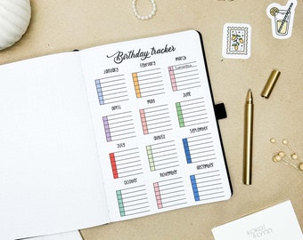 Birthday tracker | Stick-In-Page | A5 format | Tracker | Reading Journaling | Colored or Black & White