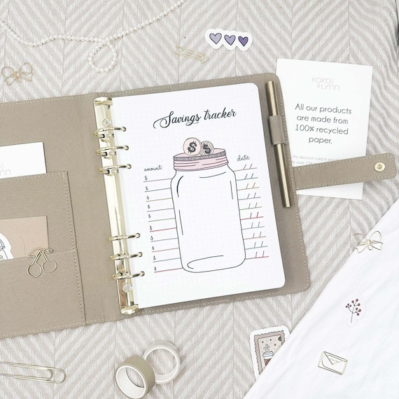 Ringbuch Einlagen | A5 Spartagebuch | Handgemalte Einzelseite | Journaling Tracker | 100% Recyclingpapier | Journal-Kalendereinlagen