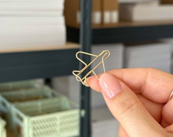 Goldene Büroklammern Flugzeug | 5 Stück | Metall Büroklammern | Binder Clips | Stationery