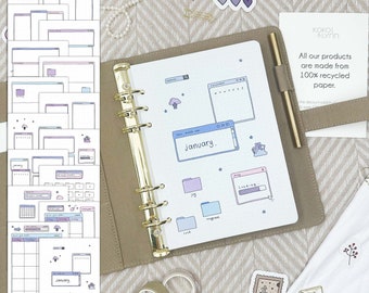 Ring binder inserts | January | Computer theme |  Monthly planner undated | 16 hand-drawn pages | A5 inserts | Monthly Journal | Refill