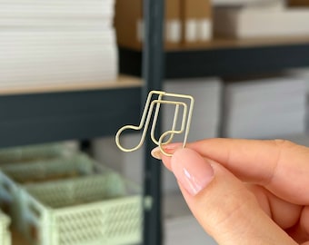 Goldene Büroklammern Musiknote | 5 Stück | Metall Büroklammern | Binder Clips | Stationery