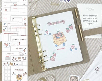 Ring binder inserts | February | Heart strawberries theme |  monthly planner undated | 16 hand-drawn pages | A5 inserts | Monthly Journal