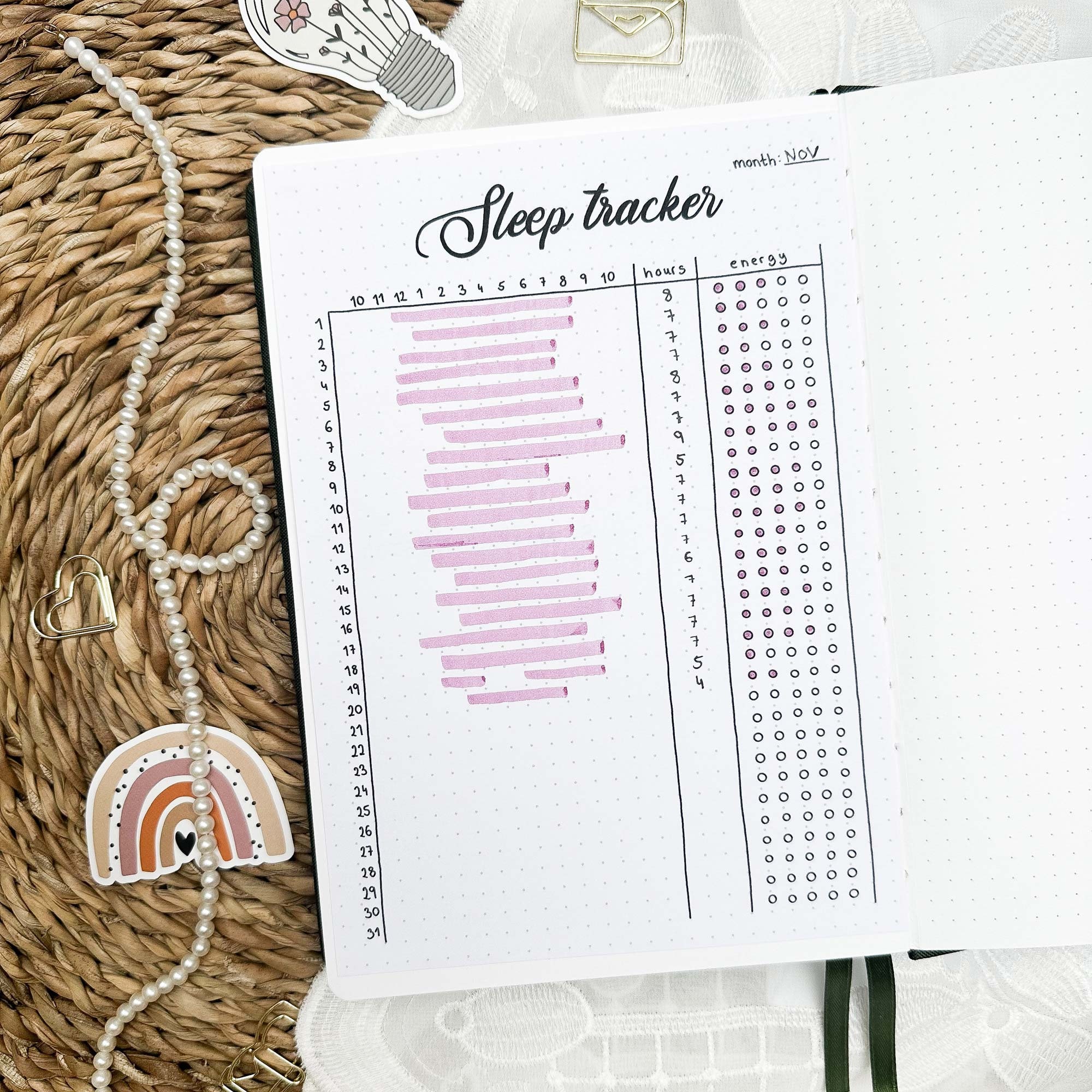 Sleep tracker Stick-In-Page A5 format Tracker Reading Journaling Colored or Black & White