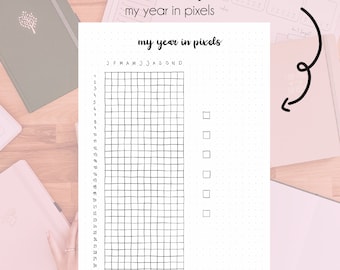 Printable Bullet Notebook - Hand-drawn Journal - my year in pixels - Undated - Hand-drawn tracker