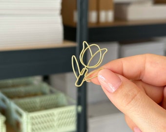 Goldene Büroklammern Tulpe | 5 Stück | Metall Büroklammern | Binder Clips | Stationery