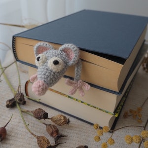 Lightgrey Rat Bookmark, Cottagecore 3D Bookmark, Crochet Animal Bookmark for Kids, Ratatouille Rat, Rat Lover Gift, Funny Bookmark with Rat