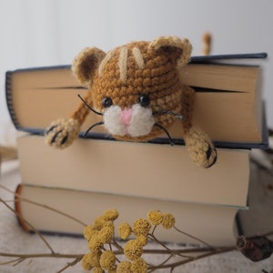 Rothaarige Katze Lesezeichen für Kinder, Häkeln Rotschopfkatze 3D Lesezeichen, Cottagecore Geschenk für Katzenliebhaber