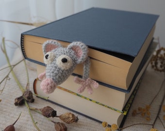 Lightgrey Rat Bookmark, Cottagecore 3D Bookmark, Crochet Animal Bookmark for Kids, Ratatouille Rat, Rat Lover Gift, Funny Bookmark with Rat