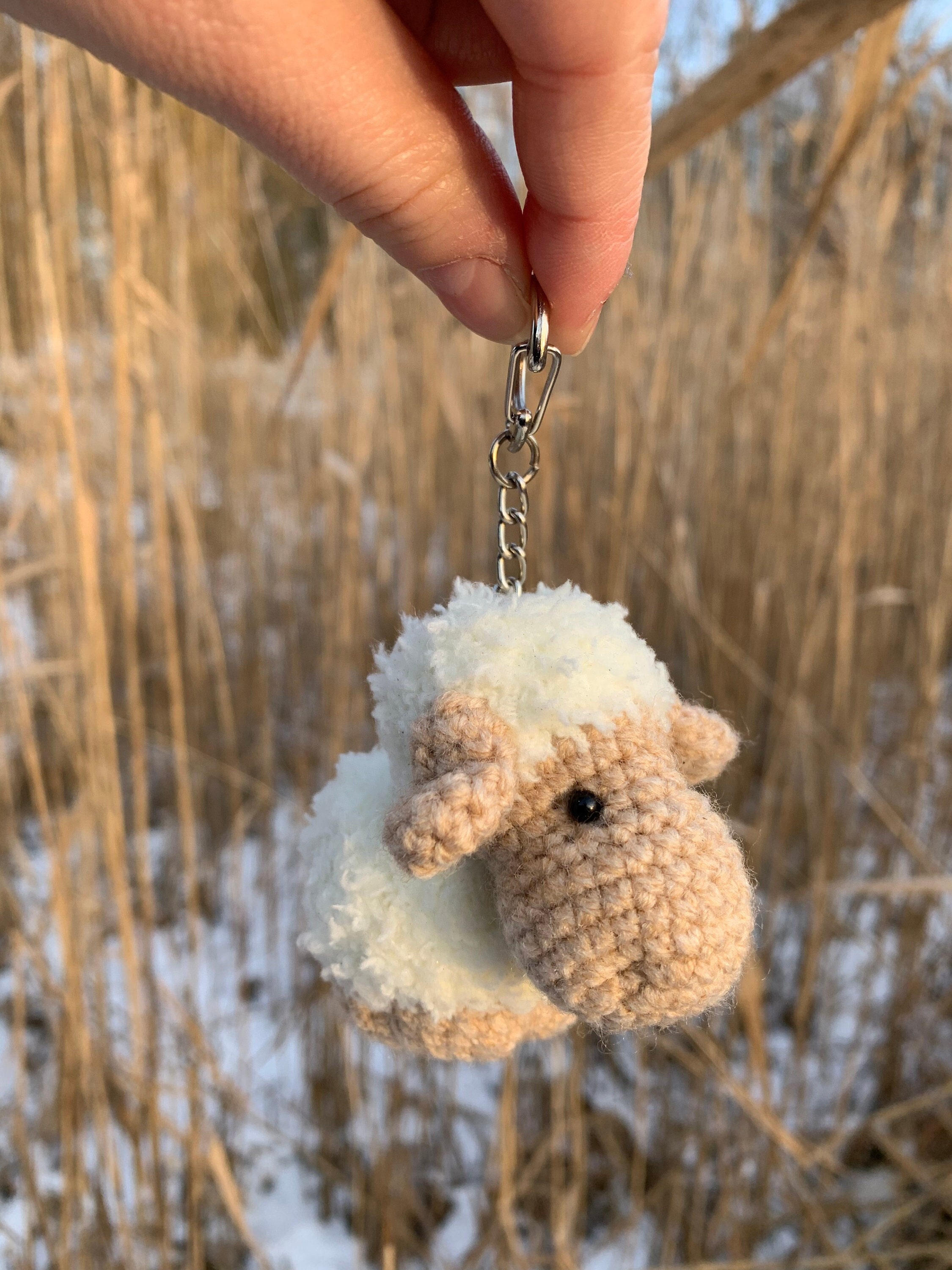 Crochet Sheep Keychain: Cottagecore Plush Animal Bag Charm, Farm